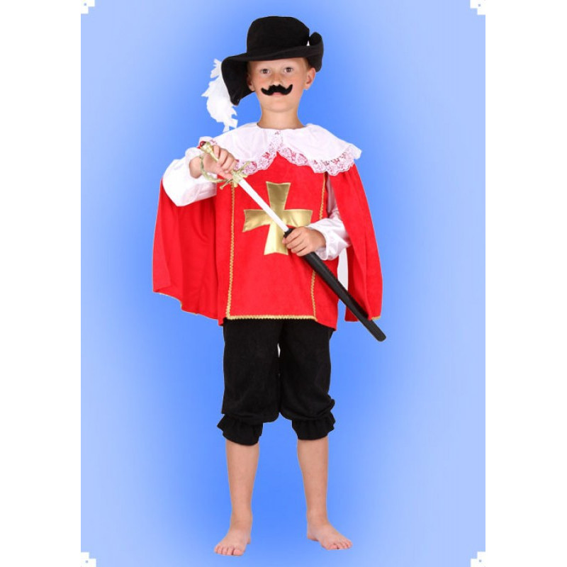 Karnevalový kostým Mušketýr - červený horní díl, kalhoty, klobouk