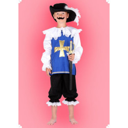 Karnevalový kostým Mušketýr - modrý horní díl, kalhoty, klobouk