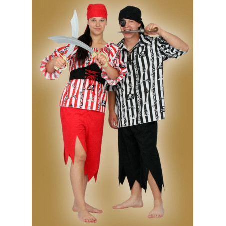 Karnevalový kostým PIRÁTKA - kalhoty, horní díl, pásek, šátek -  nyní horní díl z náhradního materiálu červenobílý proužek
